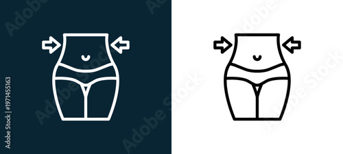Two-color reduce outline icon pair in black and white, editable stroke vector illustration for web, mobile apps, UI design, branding, and print from diet and nutrition