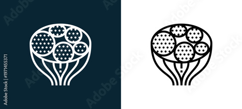 Two-color muscle outline icon pair in black and white, editable stroke vector illustration for web, mobile apps, UI design, branding, and print from human organs