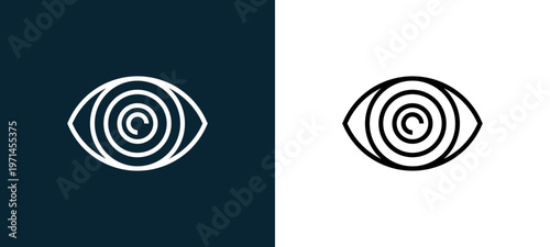 Two-color eye outline icon pair in black and white, editable stroke vector illustration for web, mobile apps, UI design, branding, and print from human organs