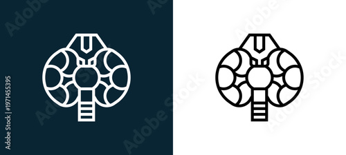 Two-color thyroid outline icon pair in black and white, editable stroke vector illustration for web, mobile apps, UI design, branding, and print from human organs