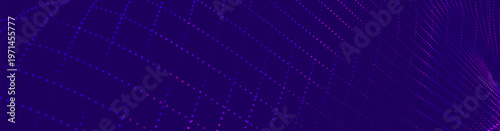Futuristic dot wave. Abstract digital particle wave. Technology background. Colored musical wave. Dark background. Digital background with smooth, wavy curves. 3D vector illustration