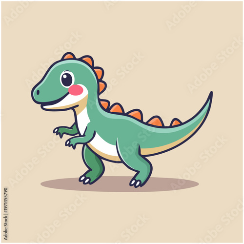 Cute Dinosaur Cartoon Vector. Green T-Rex Illustration. Friendly Dino Character Design for Children's Content, Educational Material. Adorable Prehistoric Animal with a Warm Smile.