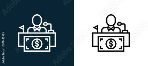 Two-color vote outline icon pair in black and white, editable stroke vector illustration for web, mobile apps, UI design, branding, and print from CORRUPTION ELEMENTS