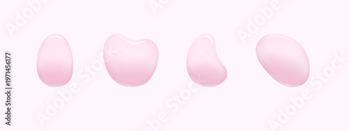Pink serum droplets. Water drops of cosmetic gel isolated on light pink background