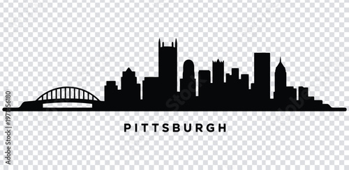 Vector illustration black silhouette of pittsburgh city skyline with bridge and buildings