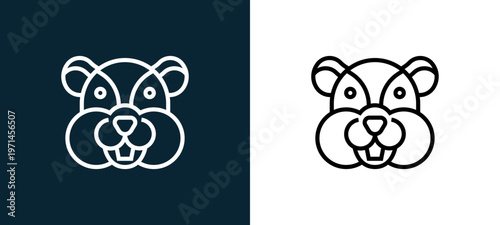Two-color hamster outline icon pair in black and white, editable stroke vector illustration for web, mobile apps, UI design, branding, and print from animal head