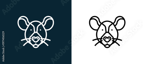 Two-color rat outline icon pair in black and white, editable stroke vector illustration for web, mobile apps, UI design, branding, and print from animal head