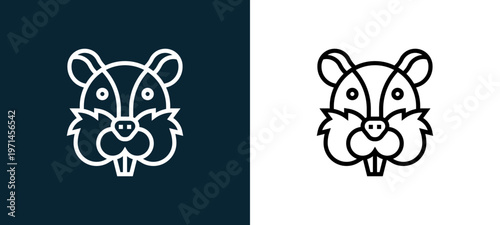 Two-color chipmunk outline icon pair in black and white, editable stroke vector illustration for web, mobile apps, UI design, branding, and print from animal head