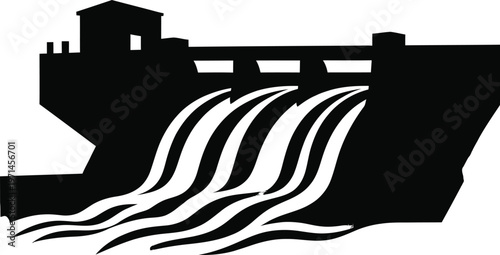 Hydroelectric Dam Silhouette for Renewable Water Power Concept
