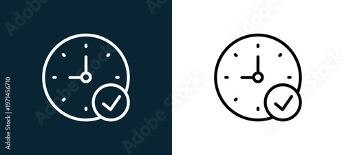 Two-color stopwatch outline icon pair in black and white, editable stroke vector illustration for web, mobile apps, UI design, branding, and print from interaction set
