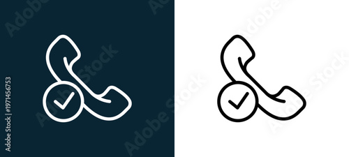Two-color phone call outline icon pair in black and white, editable stroke vector illustration for web, mobile apps, UI design, branding, and print from interaction set