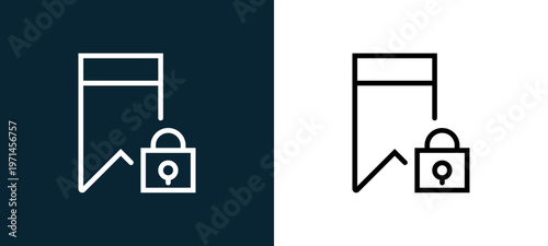 Two-color bookmark outline icon pair in black and white, editable stroke vector illustration for web, mobile apps, UI design, branding, and print from interaction set