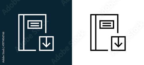 Two-color notebook outline icon pair in black and white, editable stroke vector illustration for web, mobile apps, UI design, branding, and print from interaction set