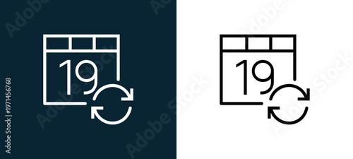 Two-color calendar outline icon pair in black and white, editable stroke vector illustration for web, mobile apps, UI design, branding, and print from interaction set