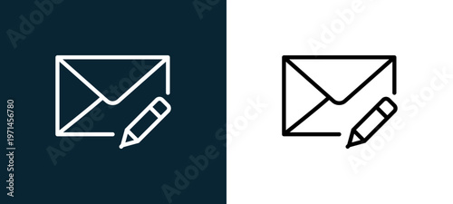 Two-color mail outline icon pair in black and white, editable stroke vector illustration for web, mobile apps, UI design, branding, and print from interaction set