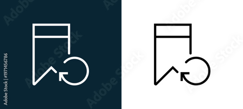 Two-color bookmark outline icon pair in black and white, editable stroke vector illustration for web, mobile apps, UI design, branding, and print from interaction set