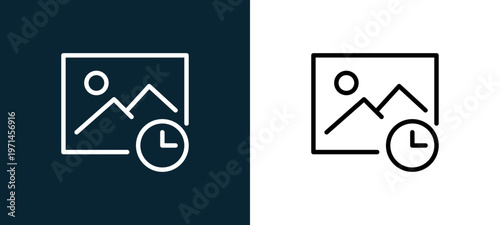 Two-color image outline icon pair in black and white, editable stroke vector illustration for web, mobile apps, UI design, branding, and print from interaction set