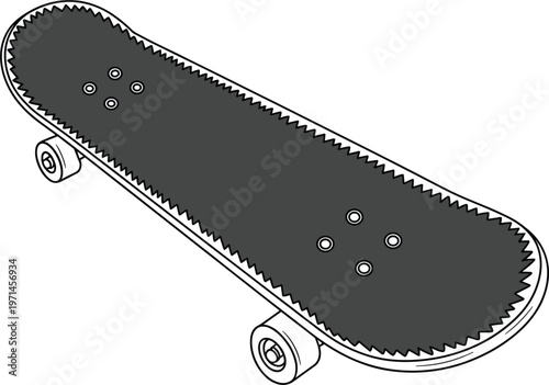 Skateboard illustration vector, hand drawn skate board deck with wheels for sport design