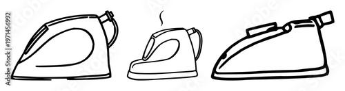 Branding iron symbol set with a simple black line art design featuring a handle, an iron head, and a white background illustration with a tool and an instrument