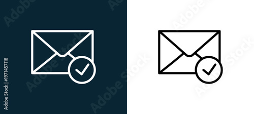 Two-color mail outline icon pair in black and white, editable stroke vector illustration for web, mobile apps, UI design, branding, and print from interaction set