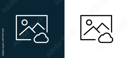 Two-color image outline icon pair in black and white, editable stroke vector illustration for web, mobile apps, UI design, branding, and print from interaction set