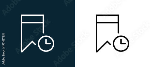 Two-color bookmark outline icon pair in black and white, editable stroke vector illustration for web, mobile apps, UI design, branding, and print from interaction set