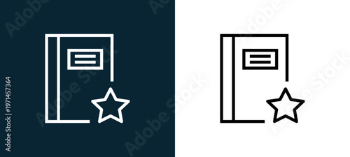 Two-color notebook outline icon pair in black and white, editable stroke vector illustration for web, mobile apps, UI design, branding, and print from interaction set