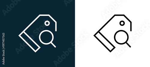 Two-color price tag outline icon pair in black and white, editable stroke vector illustration for web, mobile apps, UI design, branding, and print from interaction set