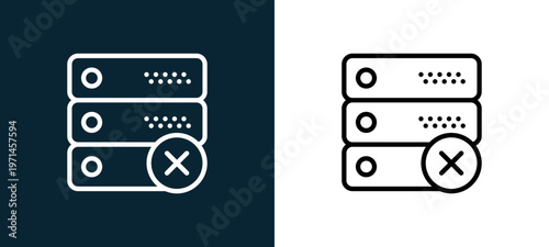 Two-color server outline icon pair in black and white, editable stroke vector illustration for web, mobile apps, UI design, branding, and print from interaction set