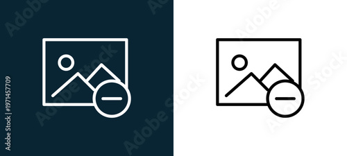 Two-color image outline icon pair in black and white, editable stroke vector illustration for web, mobile apps, UI design, branding, and print from interaction set