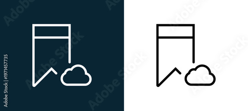 Two-color bookmark outline icon pair in black and white, editable stroke vector illustration for web, mobile apps, UI design, branding, and print from interaction set