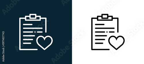 Two-color notepad outline icon pair in black and white, editable stroke vector illustration for web, mobile apps, UI design, branding, and print from interaction set