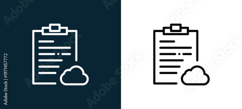 Two-color notepad outline icon pair in black and white, editable stroke vector illustration for web, mobile apps, UI design, branding, and print from interaction set