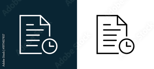 Two-color file outline icon pair in black and white, editable stroke vector illustration for web, mobile apps, UI design, branding, and print from interaction set
