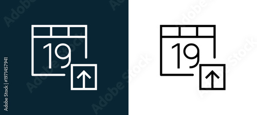 Two-color calendar outline icon pair in black and white, editable stroke vector illustration for web, mobile apps, UI design, branding, and print from interaction set