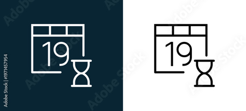Two-color calendar outline icon pair in black and white, editable stroke vector illustration for web, mobile apps, UI design, branding, and print from interaction set