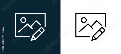 Two-color image outline icon pair in black and white, editable stroke vector illustration for web, mobile apps, UI design, branding, and print from interaction set