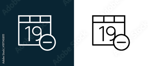 Two-color calendar outline icon pair in black and white, editable stroke vector illustration for web, mobile apps, UI design, branding, and print from interaction set