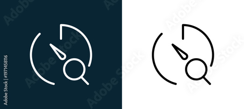 Two-color stopwatch outline icon pair in black and white, editable stroke vector illustration for web, mobile apps, UI design, branding, and print from interaction set