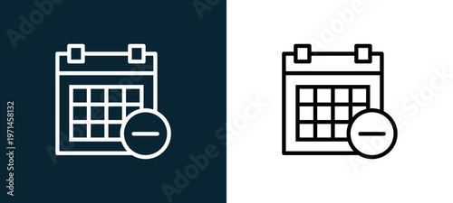 Two-color calendar outline icon pair in black and white, editable stroke vector illustration for web, mobile apps, UI design, branding, and print from interaction set