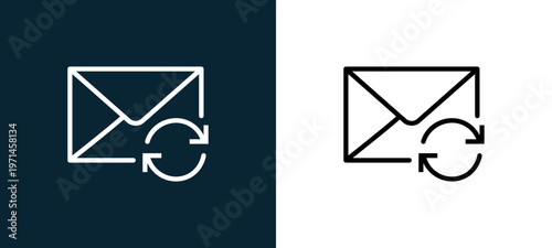 Two-color mail outline icon pair in black and white, editable stroke vector illustration for web, mobile apps, UI design, branding, and print from interaction set