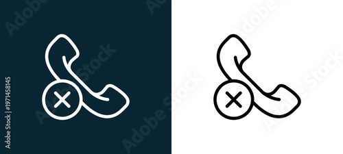 Two-color phone call outline icon pair in black and white, editable stroke vector illustration for web, mobile apps, UI design, branding, and print from interaction set