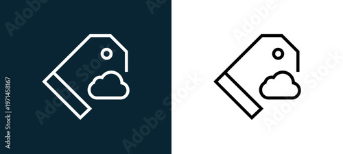 Two-color price tag outline icon pair in black and white, editable stroke vector illustration for web, mobile apps, UI design, branding, and print from interaction set