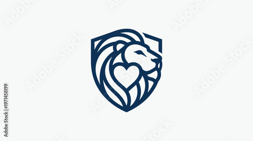 Lion Head with Heart Shape in Shield Logo