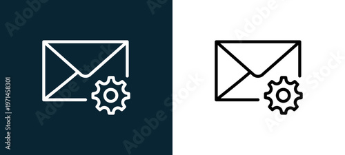 Two-color mail outline icon pair in black and white, editable stroke vector illustration for web, mobile apps, UI design, branding, and print from interaction set