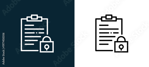 Two-color notepad outline icon pair in black and white, editable stroke vector illustration for web, mobile apps, UI design, branding, and print from interaction set