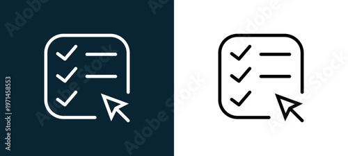 Two-color list outline icon pair in black and white, editable stroke vector illustration for web, mobile apps, UI design, branding, and print from interaction set