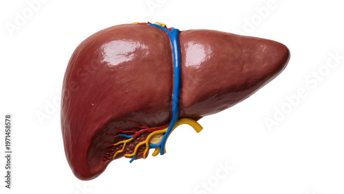 Obraz na płótnie Human liver model with blue vein and red artery, isolated on transparent backgro