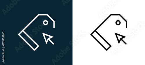 Two-color price tag outline icon pair in black and white, editable stroke vector illustration for web, mobile apps, UI design, branding, and print from interaction set