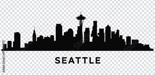Vector illustration black silhouette of seattle city skyline with space needle